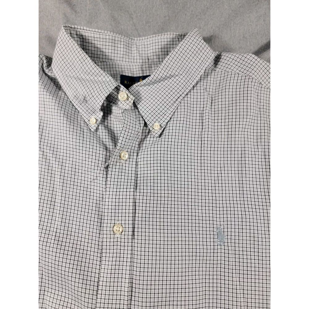 Ralph Lauren Dress Shirt Blue Black Check Plaid Button Up 2XL 18 34-35 Gray Pony